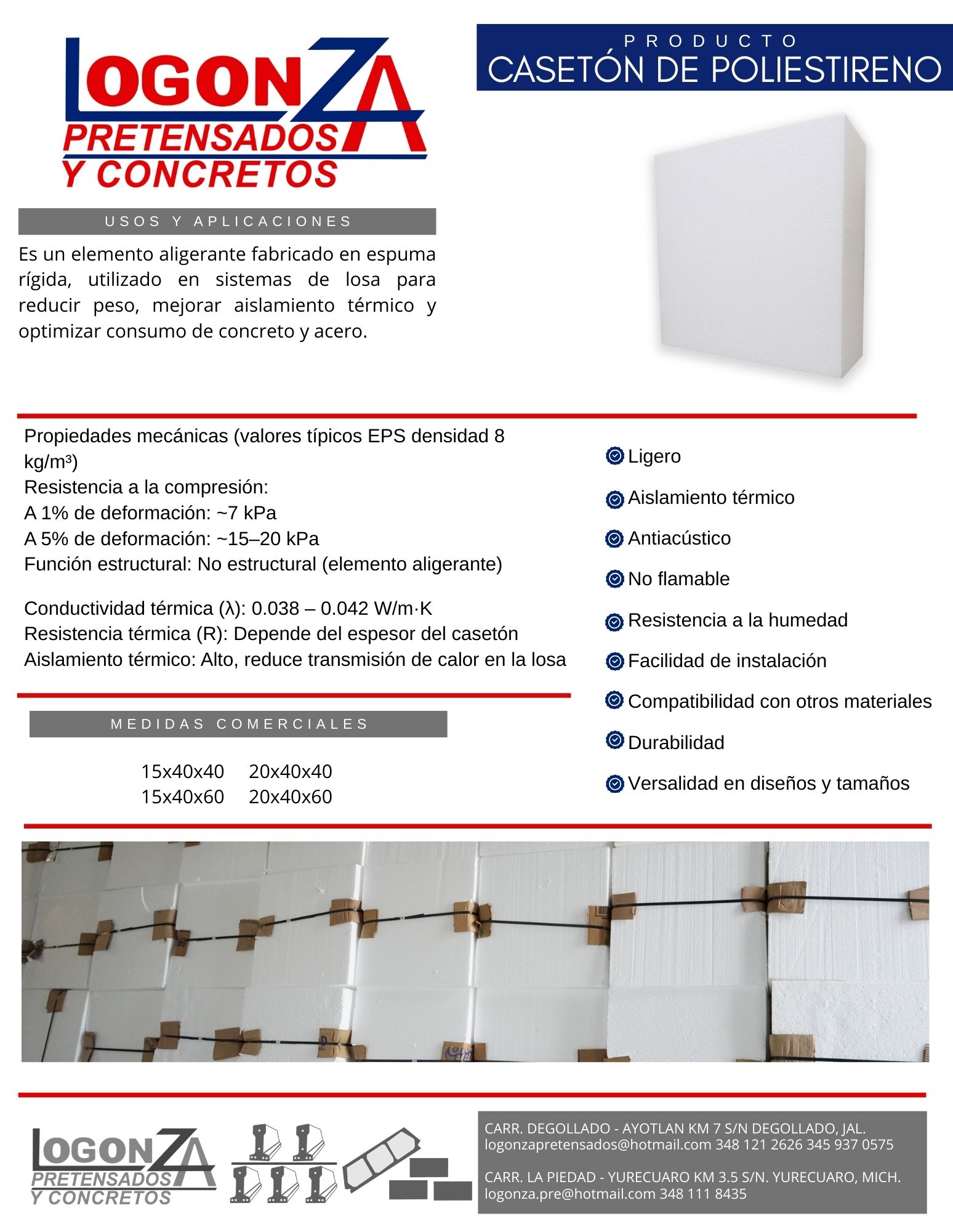 Ficha técnica Casetón de Poliestireno