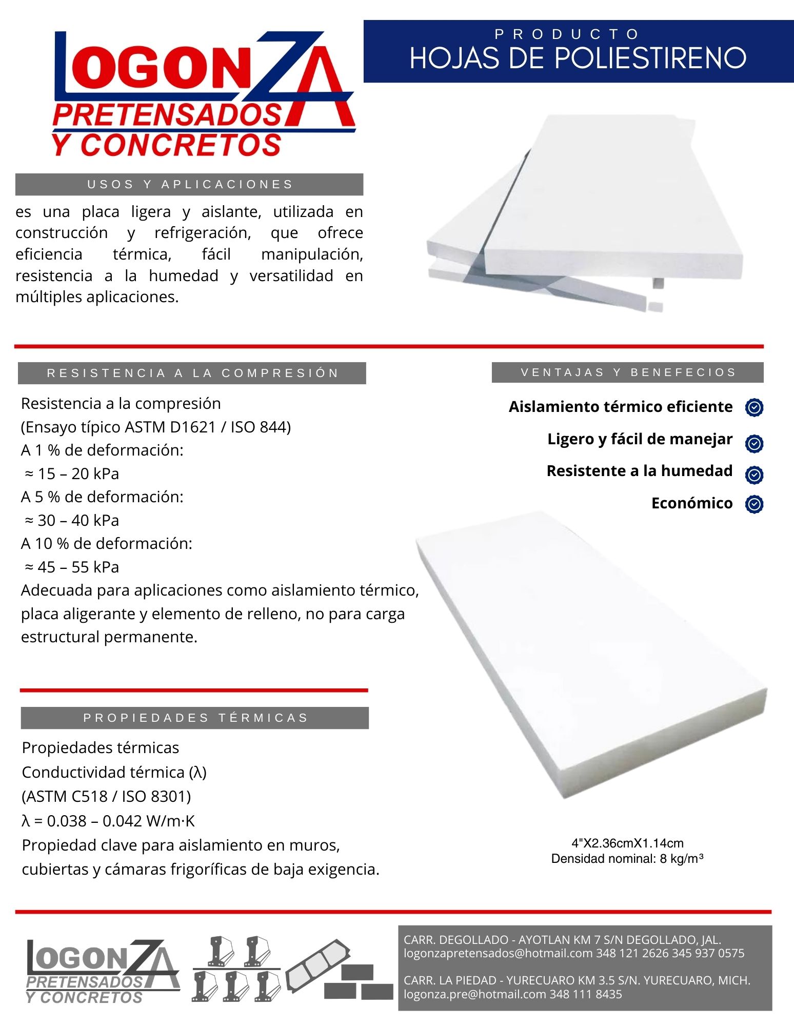 Ficha técnica Hojas de Poliestireno