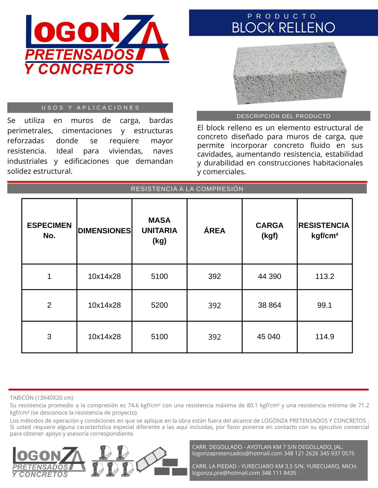 Ficha técnica Block Relleno